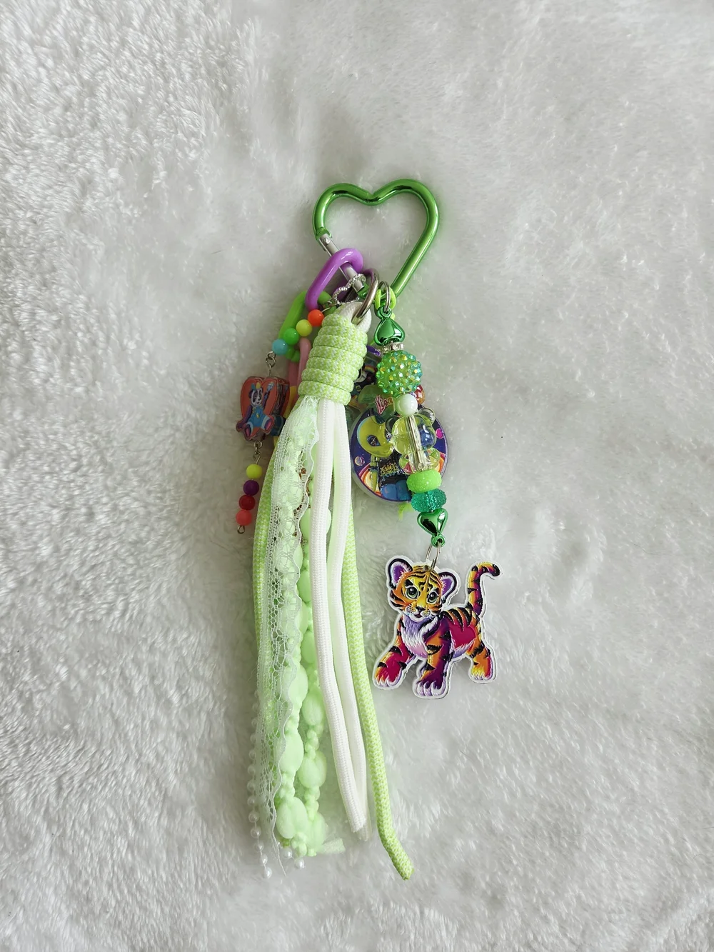 Lisa Frank Keychain 80s 90s Neon Green Tassel Vibrant Bag Charm